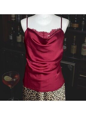 ee:some Size SMALL Burgundy Red Satin Lace Cowl Neck Cami Tank Top Y2K Elegant